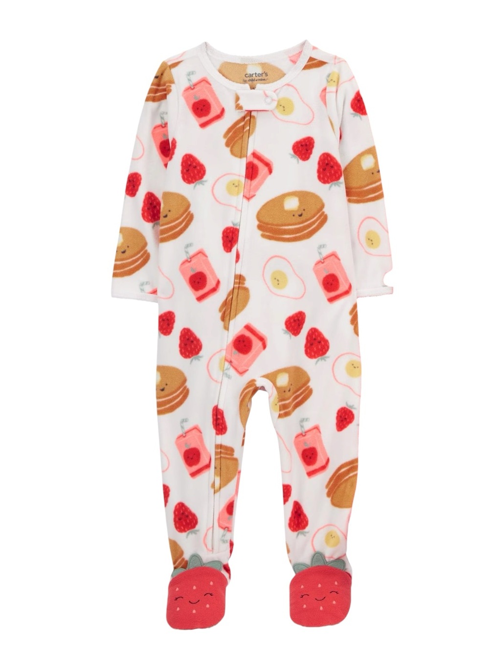 10/$15 Carter's White Footed One-Piece Fleece Pajamas Brunch Print